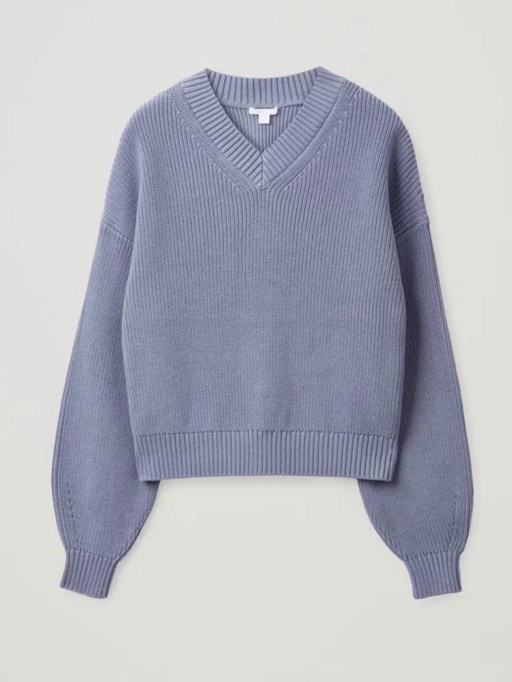 COS Cropped V-Neck Ribbed Knit Sweater - light purple